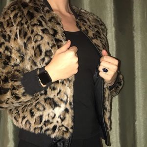 Reversible Leopard Print Fuzzy Bomber